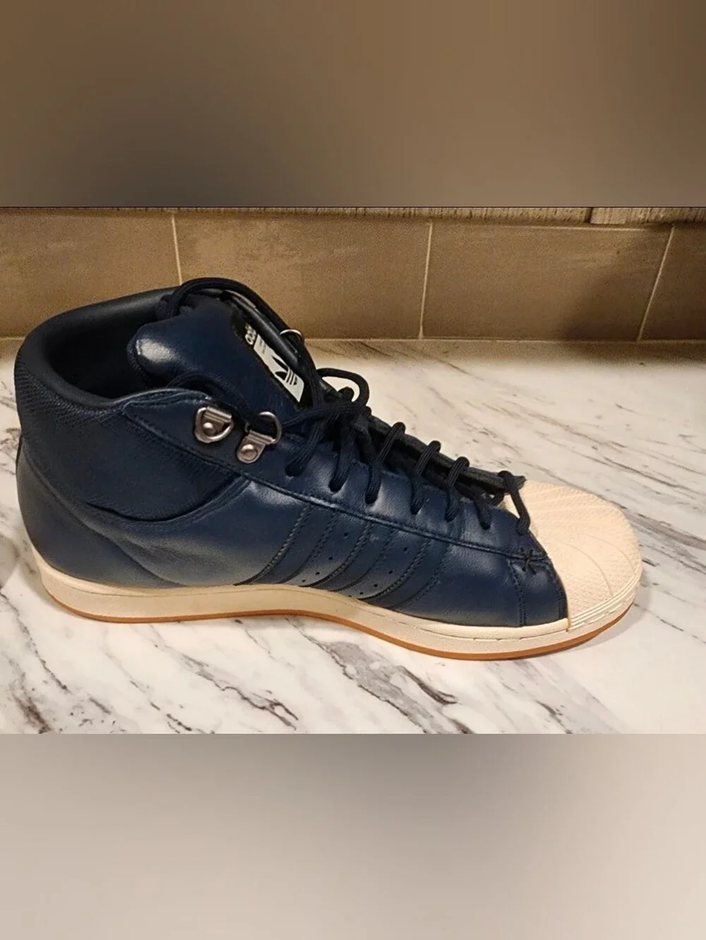 Adidas Navy and Cream High-Top Shell-Toe Sneakers Mens Size 10½